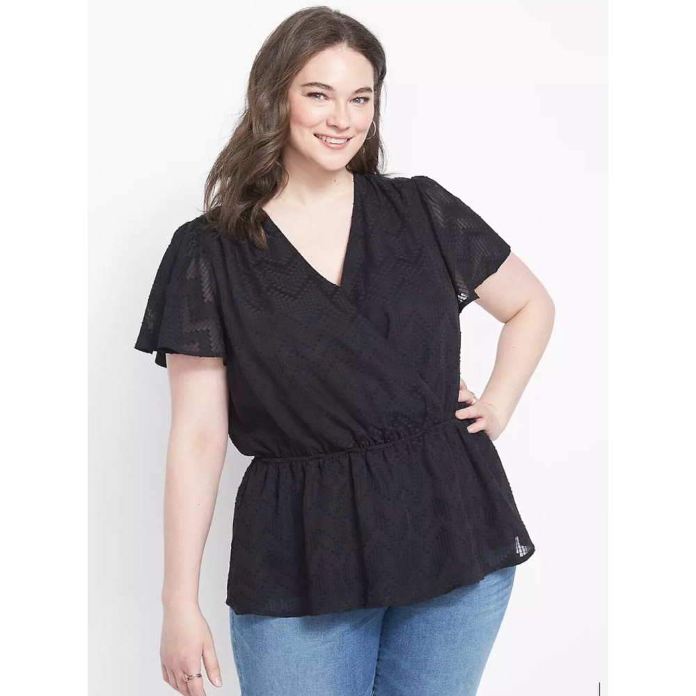 Lane Bryant Black Surplice Vneck Peplum Blouse Size 1X